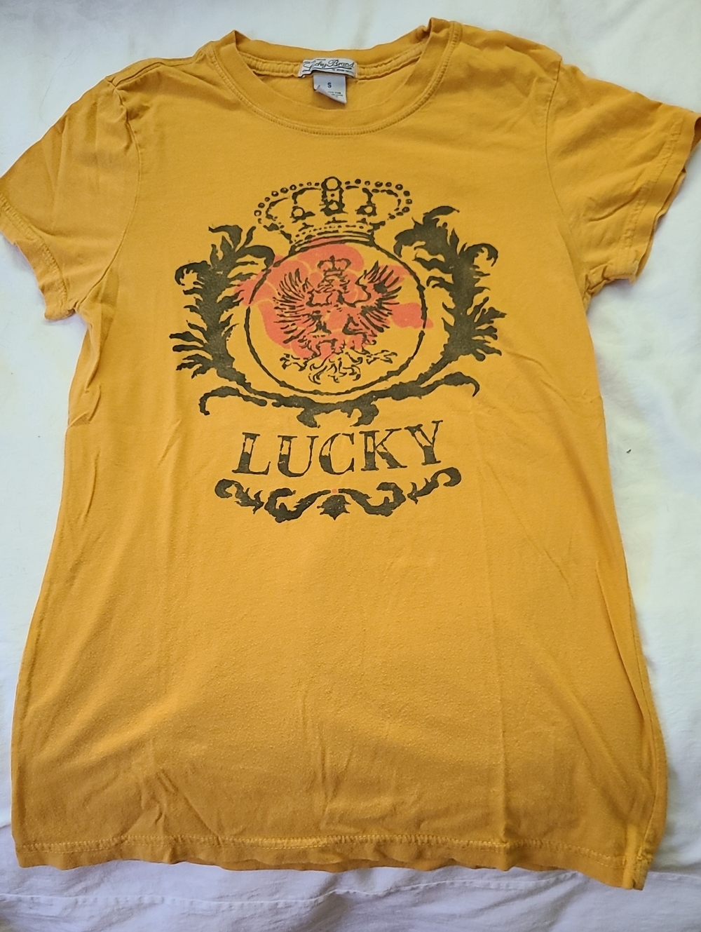 Lucky Brand Mustard Yellow Graphic Crest Tee